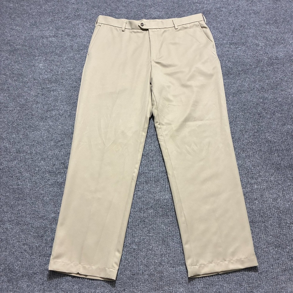 IZOD Golf Mens Pants 38x32 Beige Classic Fit Flat‎ Front High Rise Performance